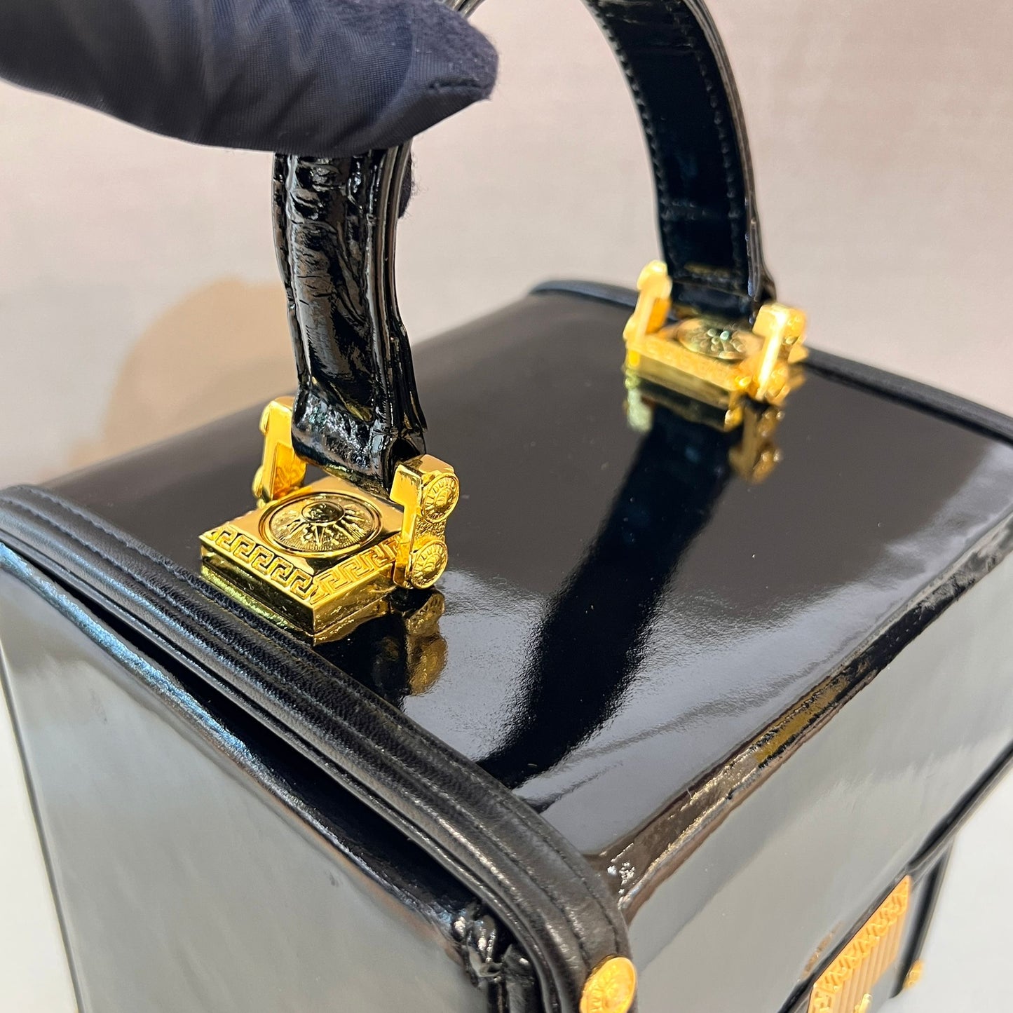 Versace Vintage Medusa Black Patent Vanity Box Bag