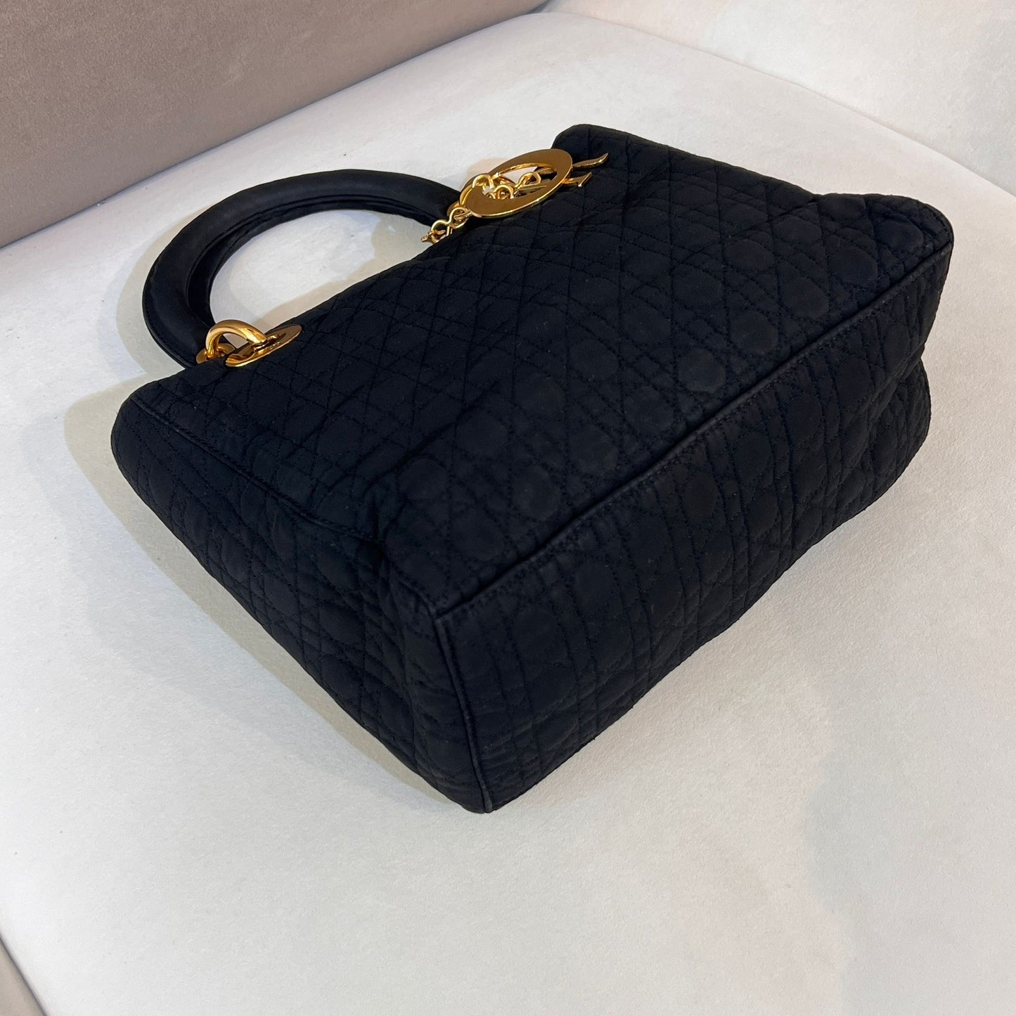 Christian Dior Vintage Lady Dior Cannage Nylon Black Handbag