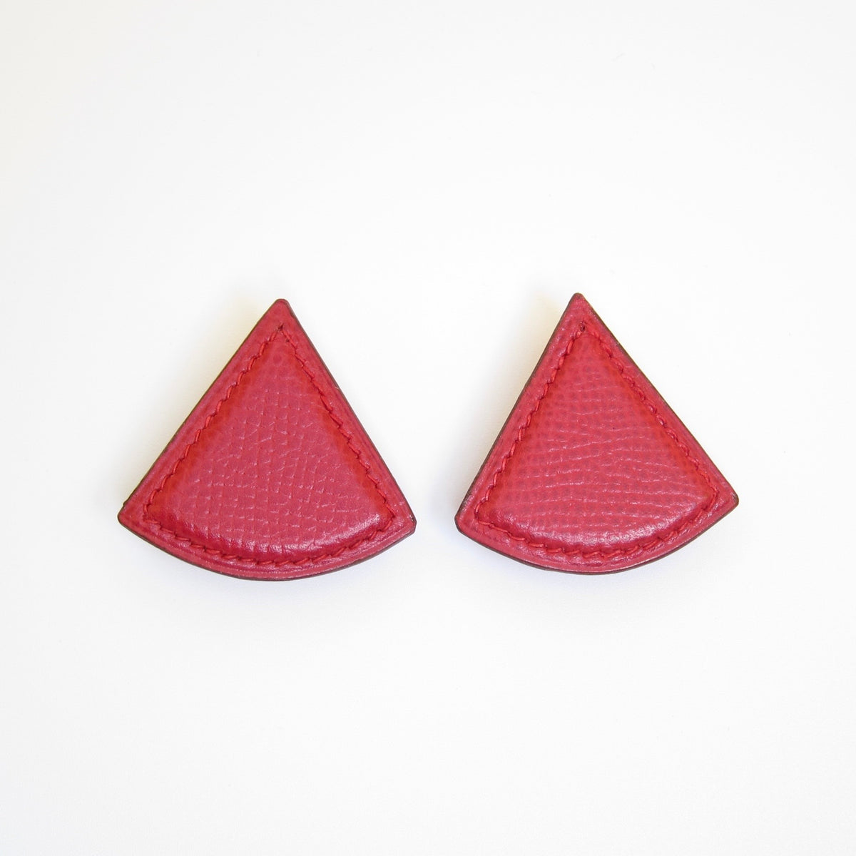 Hermès Vintage Red Leather Triangle Gold-Tone Clip-On Earrings