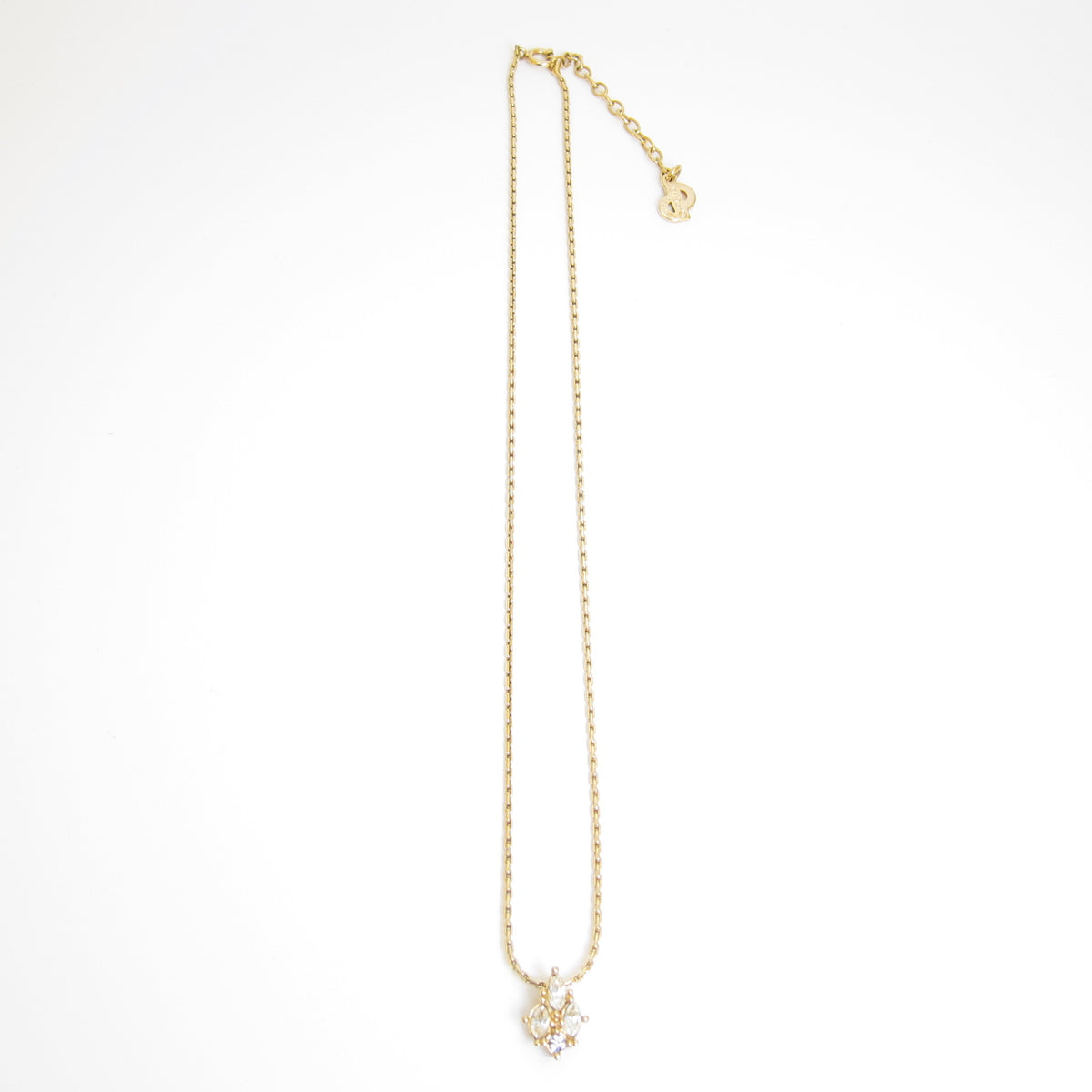 Christian Dior Vintage Floral Rhinestone Gold-Tone Pendant Necklace