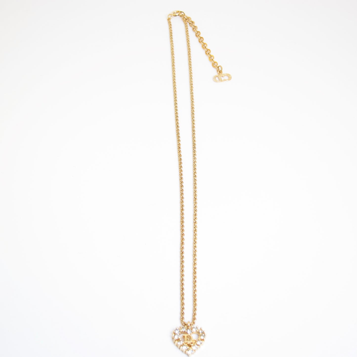 Christian Dior Vintage Dior Logo in Heart Shape with Rhinestone Golden Necklace
