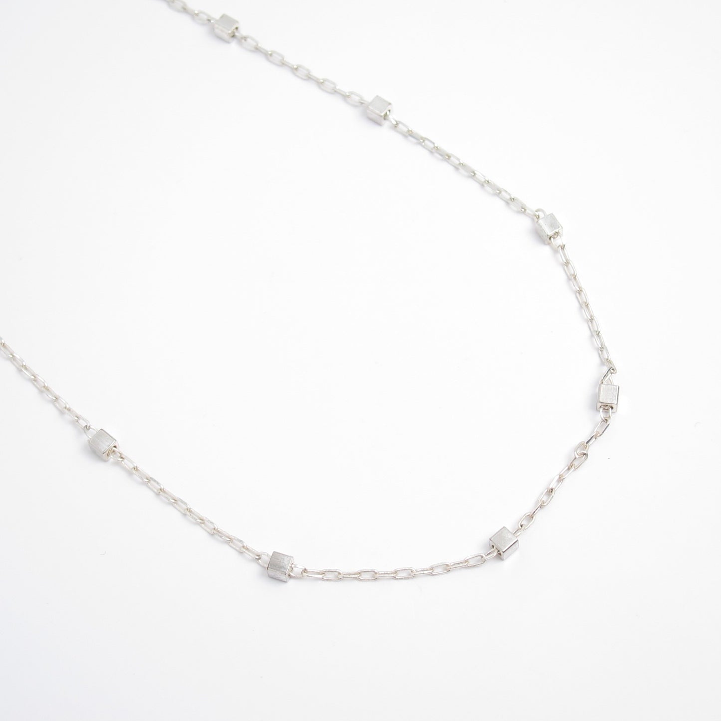 Monet Vintage Silver Geometric Cube Bead Station Chain Necklace