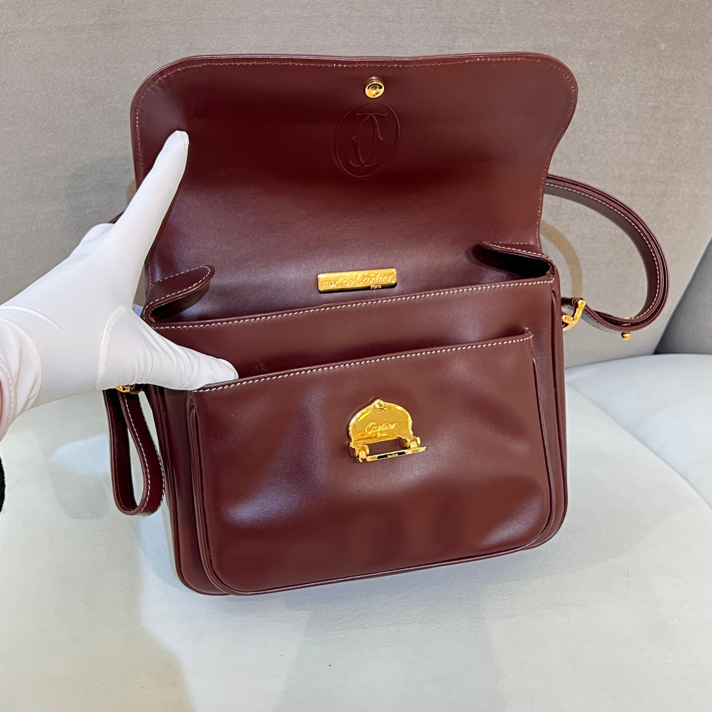 Cartier Vintage Mast Line Bordeaux Leather Shoulder Bag