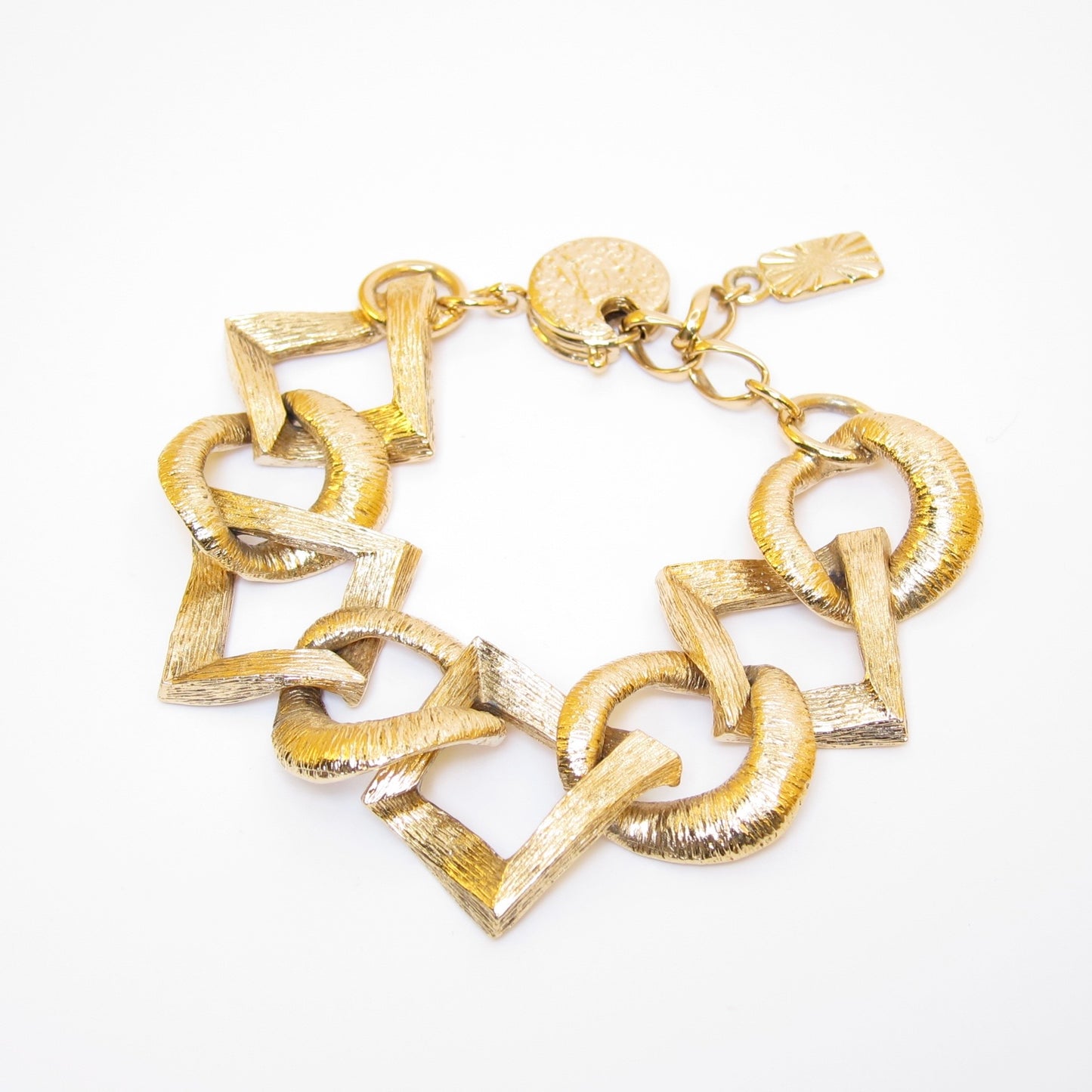 Yves Saint Laurent Vintage Textured Geometric Link Golden Bracelet