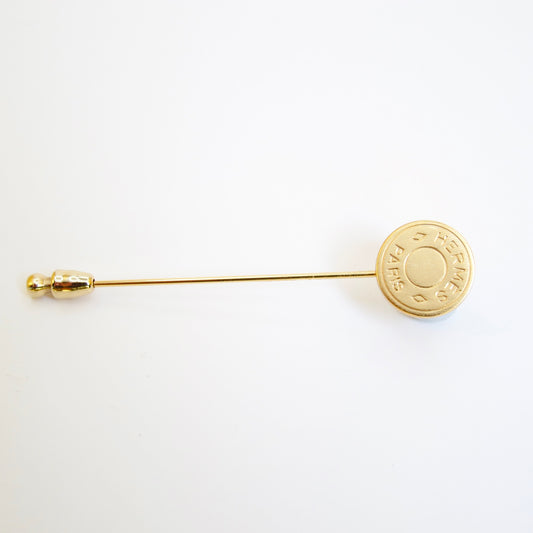 Hermes Vintage Hermes Logo On Round Shape Golden Brooch
