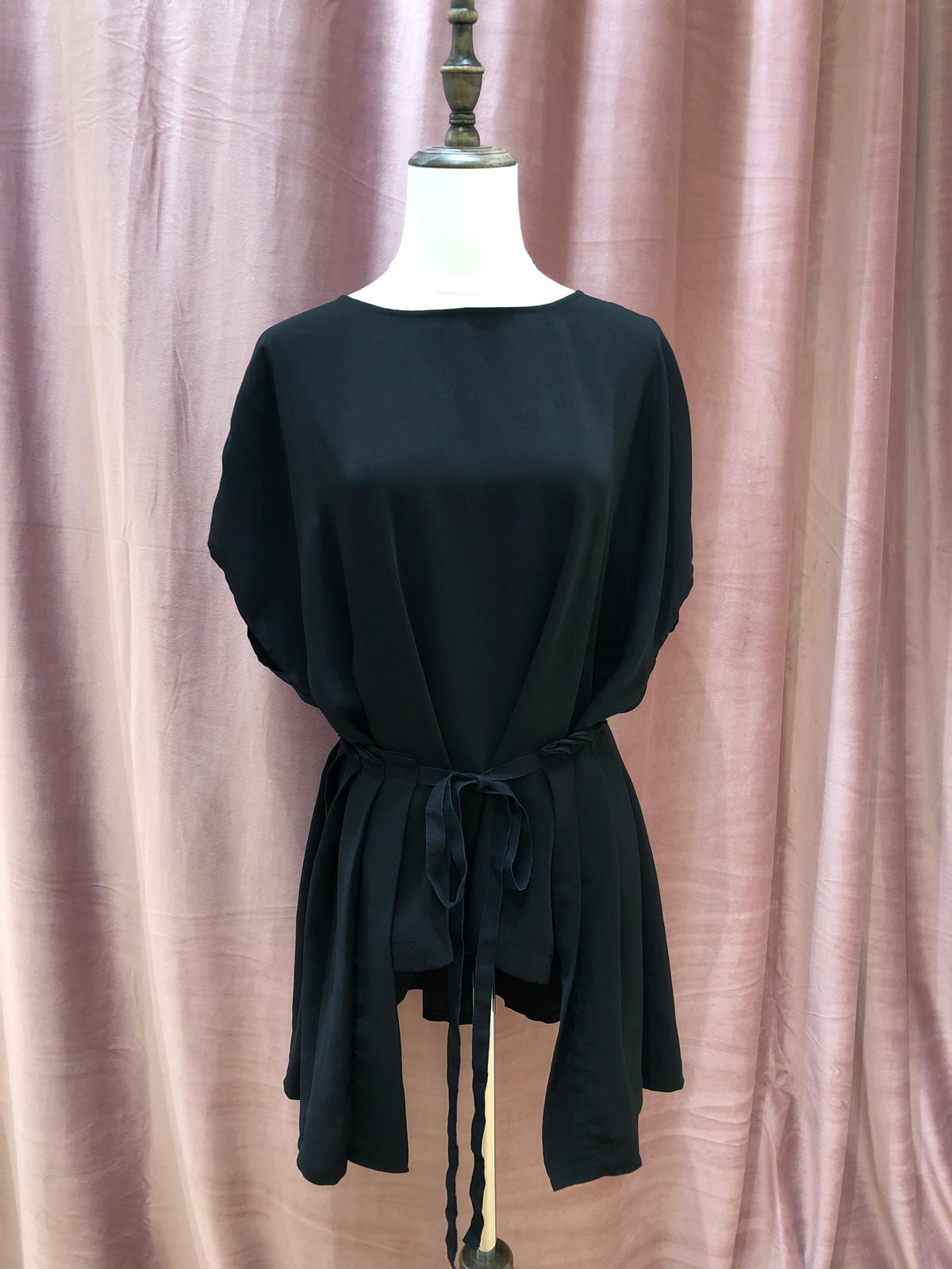 MM6 Black Tied-waist Draped Tunic