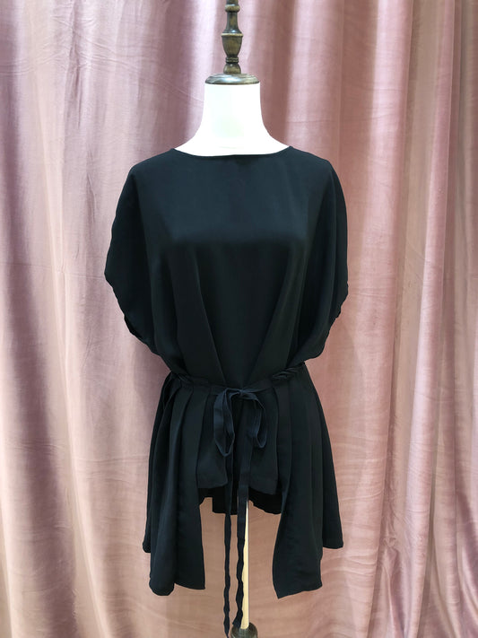 MM6 Black Tied-waist Draped Tunic