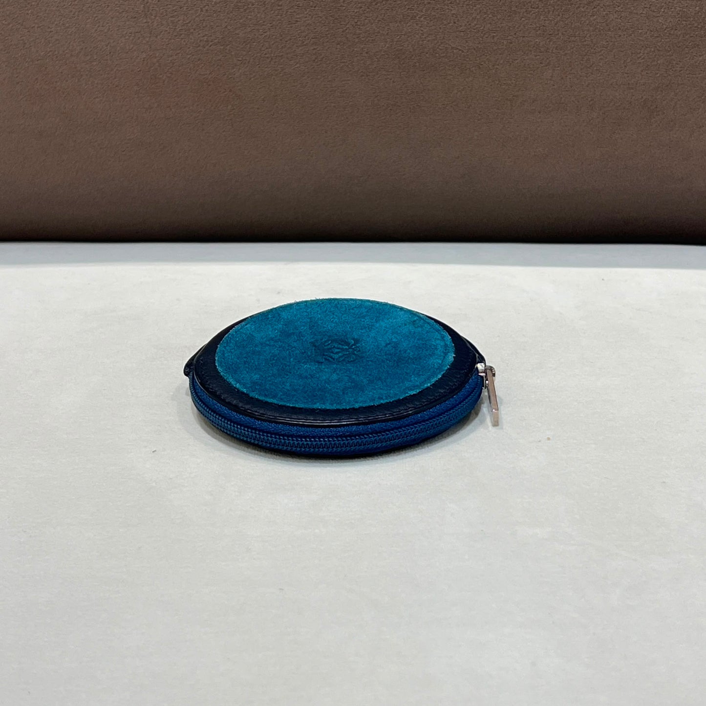 Loewe Vintage Round Suede & Leather Anagram Coin Purse