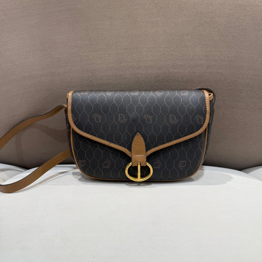 Christian Dior Vintage Monogram Leather Trim Shoulder Bag