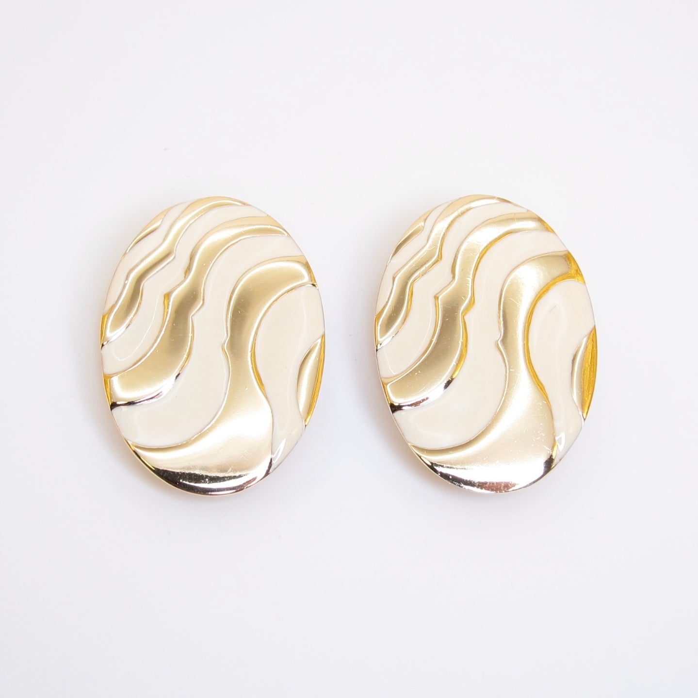 Givenchy Vintage Oval Shaped Ivory and Golden Clip-on Earrings
