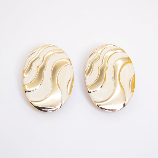 Givenchy Vintage Oval Shaped Ivory and Golden Clip-on Earrings
