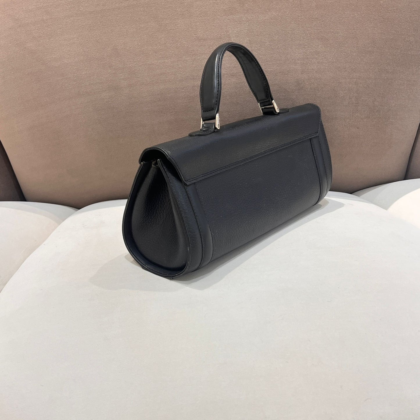 Burberry Vintage Black Grained Leather Cylindrical Top Handle Bag