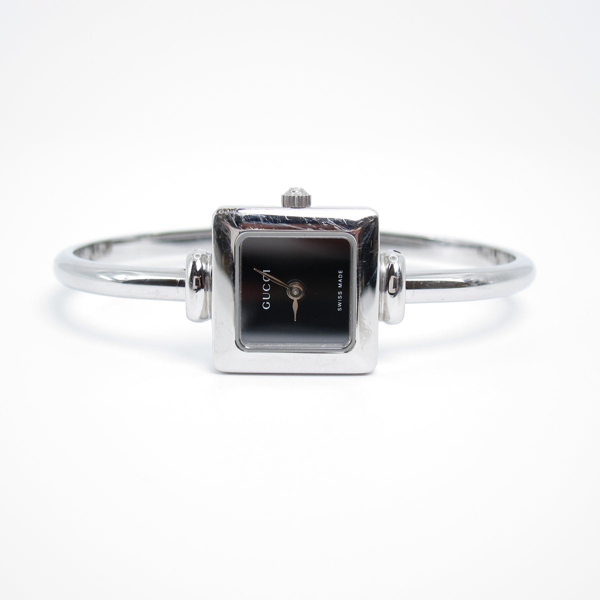 Gucci Vintage 1900L Black Square Dial Silver-Tone Bangle Watch