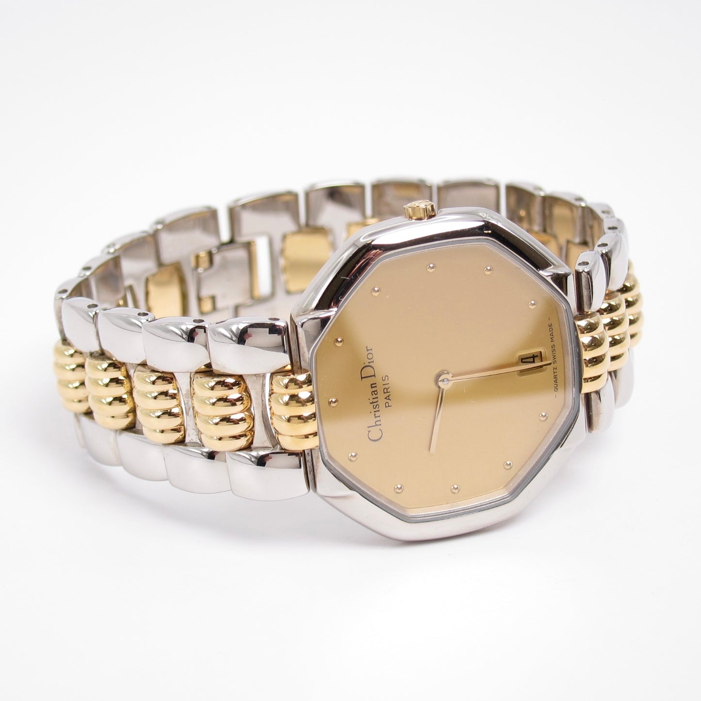 Christian Dior Vintage Octagon Yellow Face with Date Two Tone Watch