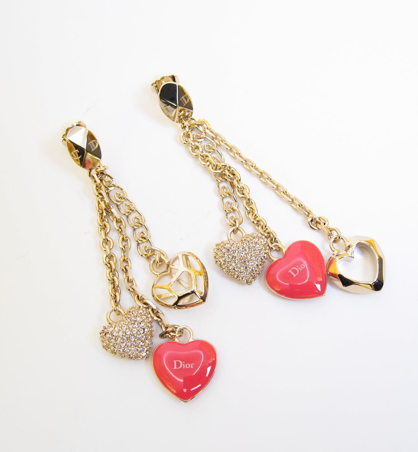 Christian Dior Vintage Logo and Heart Motif Golden Earrings