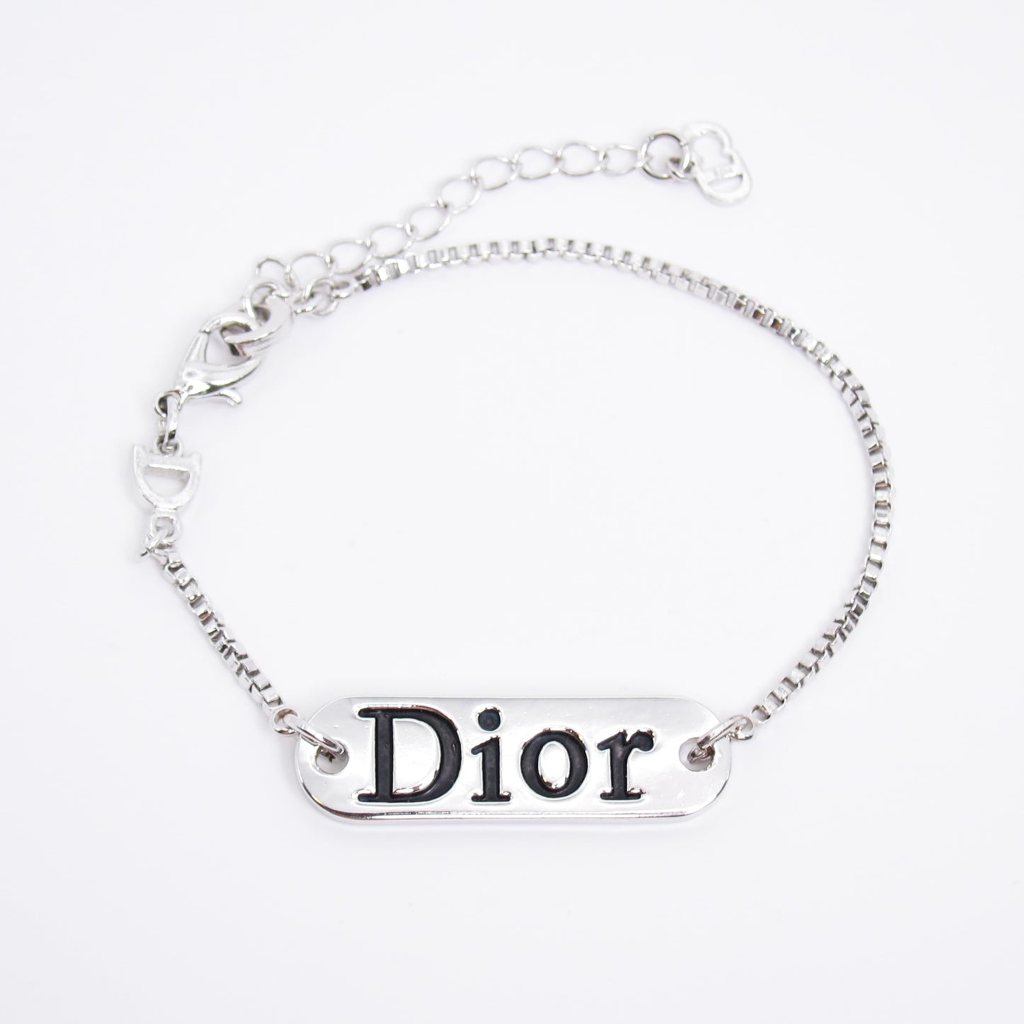 Christian Dior Vintage Dior Logo Plate Silver Bracelet