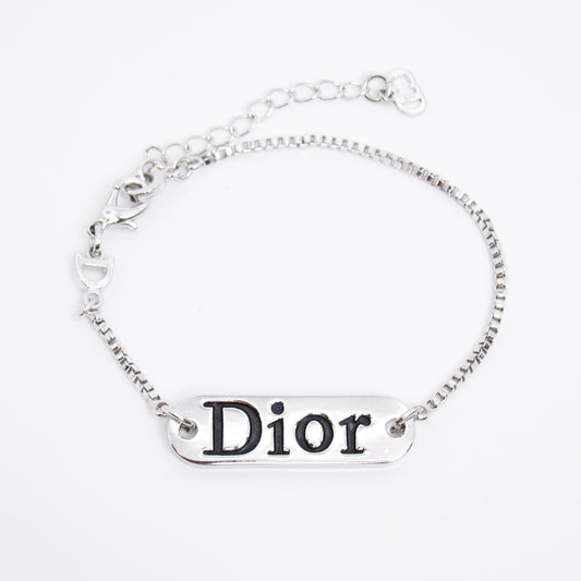Christian Dior Vintage Dior Logo Plate Silver Bracelet