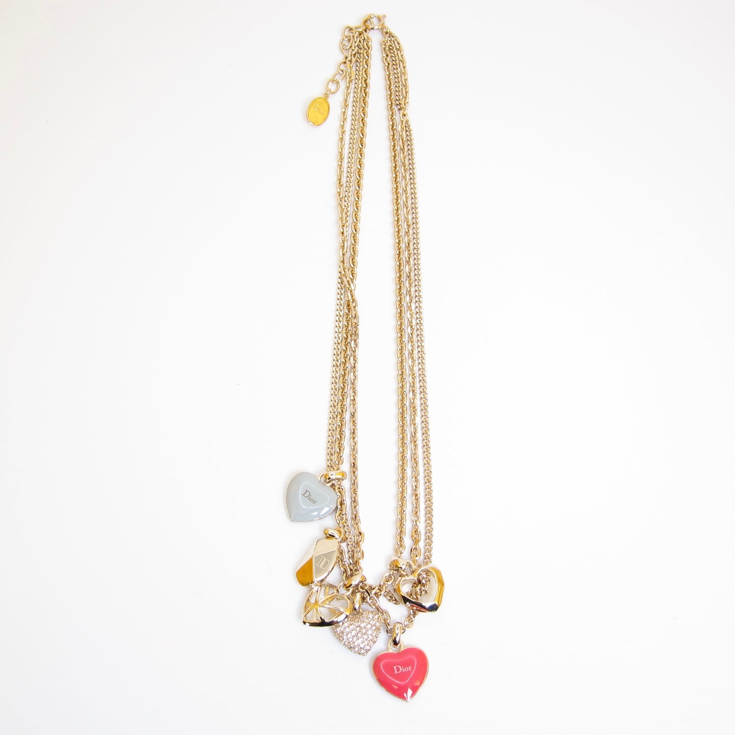 Christian Dior Vintage Logo and Heart Motif Golden Necklace