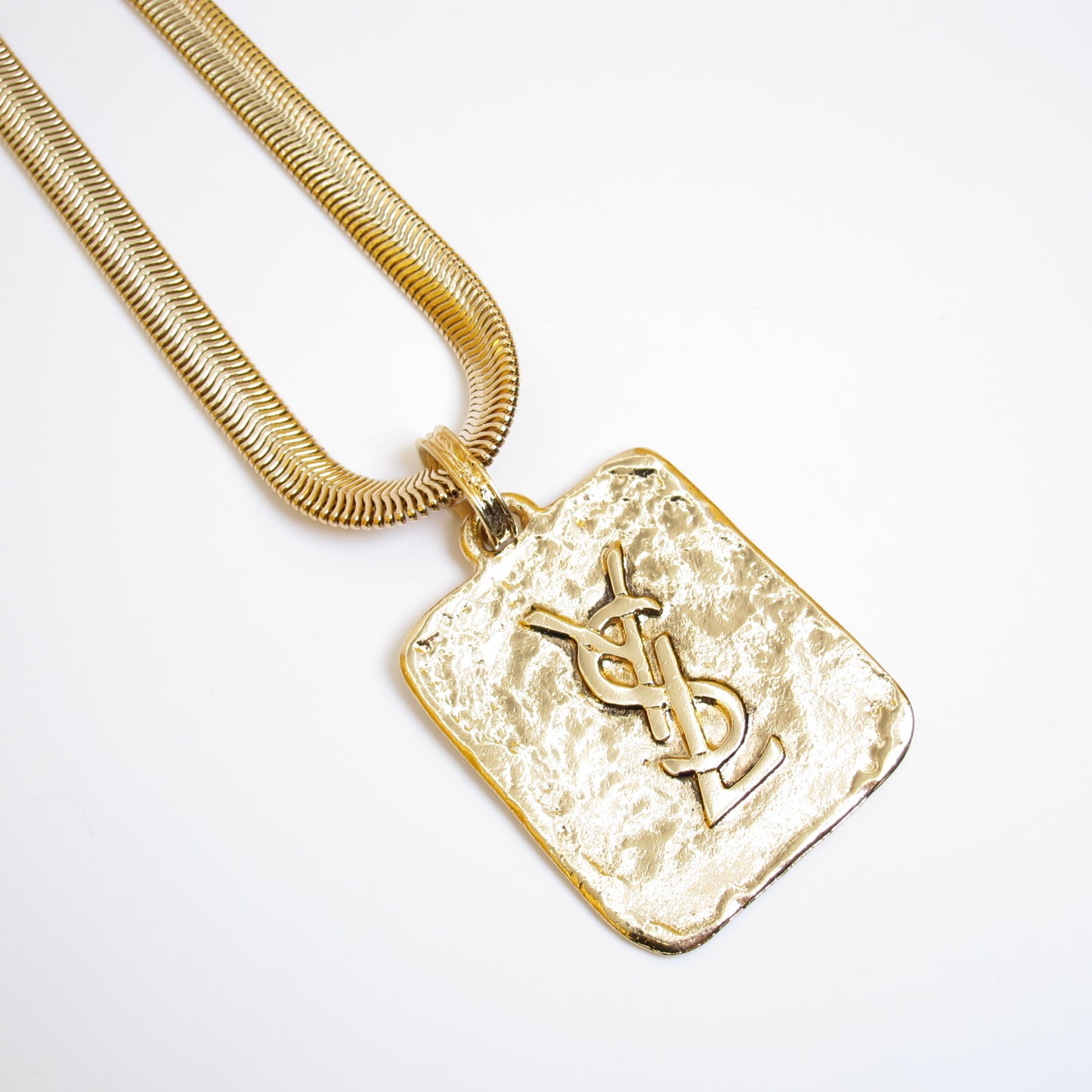 Yves Saint Laurent Vintage YSL Logo on Golden Pendant Long Necklace