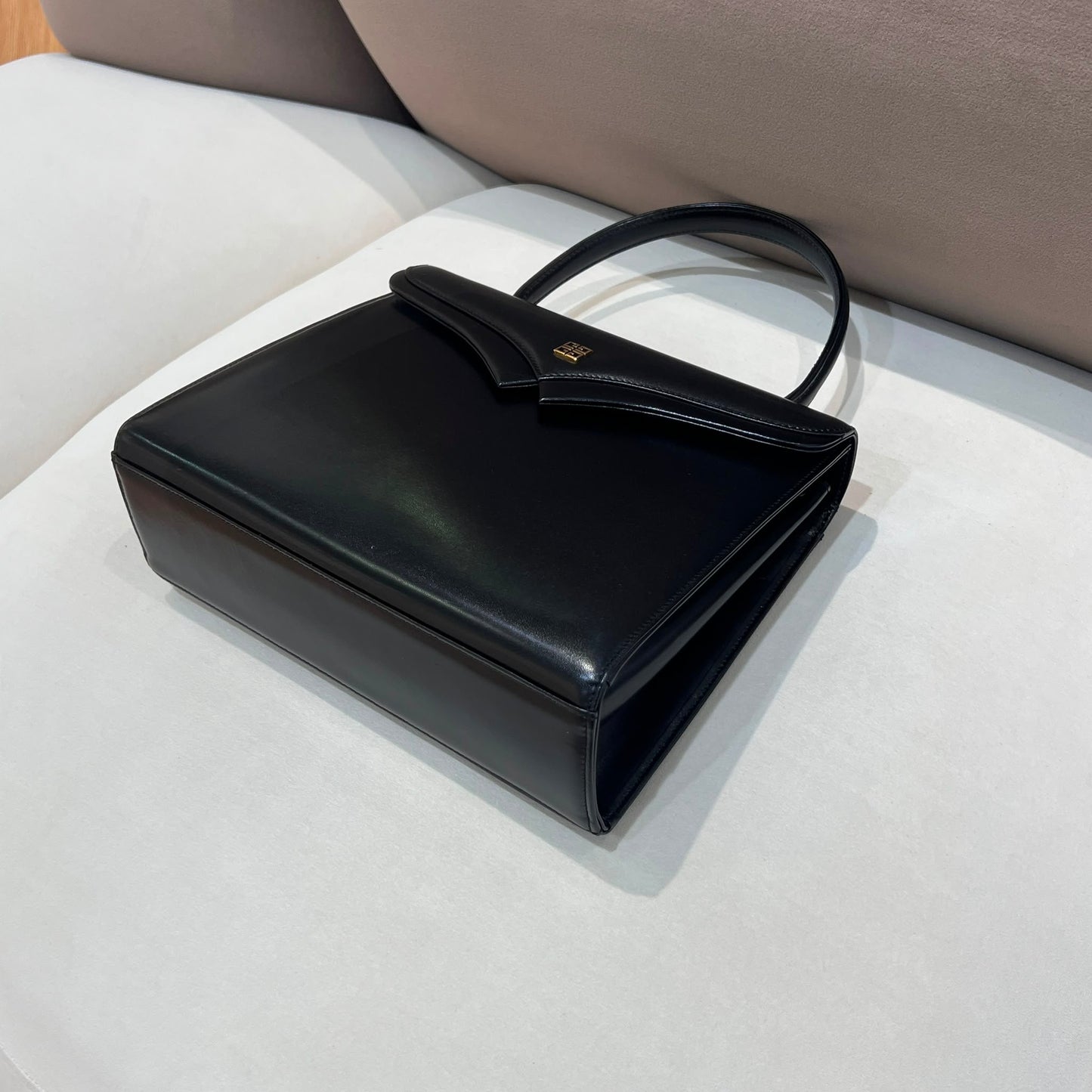 Givenchy Vintage Black Leather Structured Top Handle Handbag