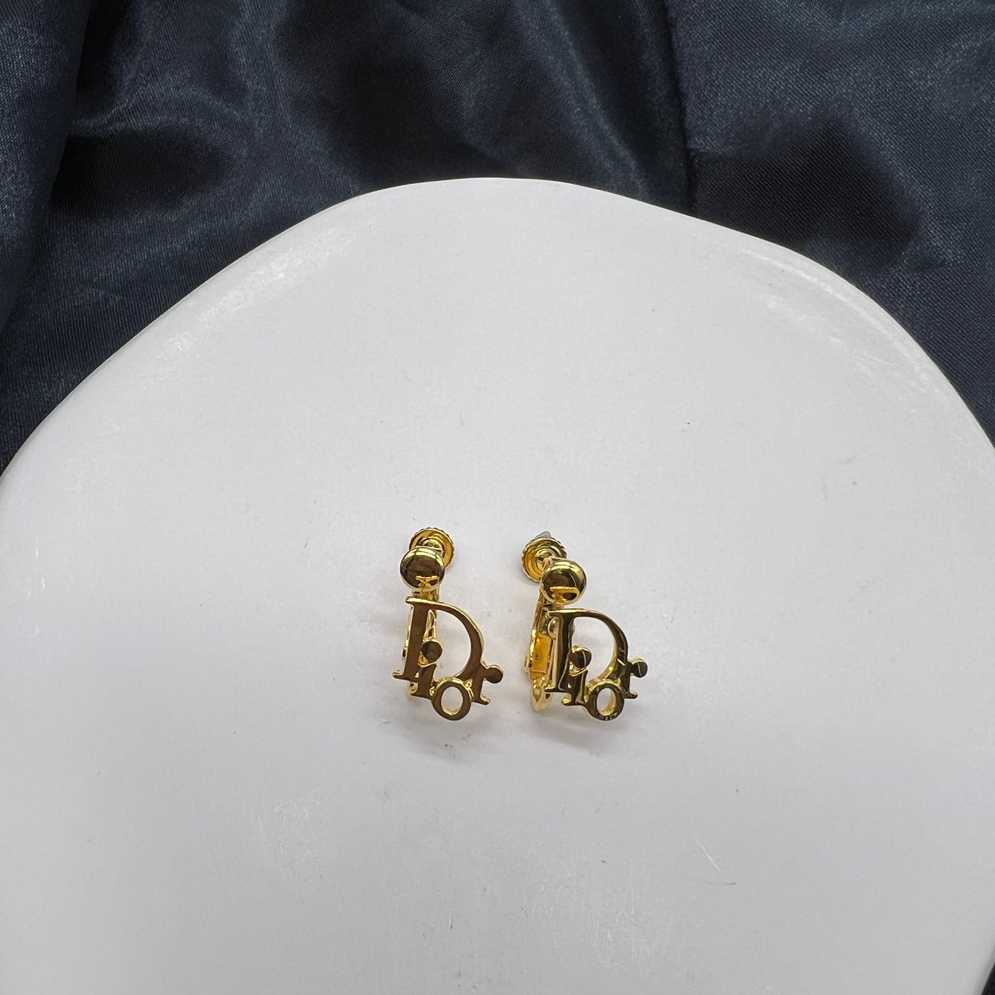 Christian Dior Vintage Golden Dior Logo Clip-On Earrings