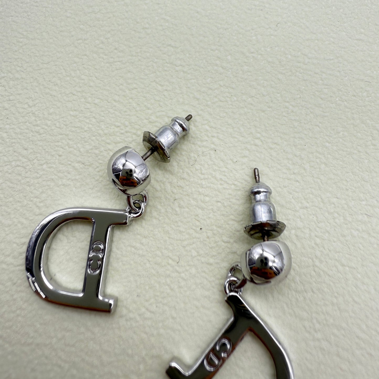 Christian Dior Vintage CD Logo on D Dangling Silver Earrings
