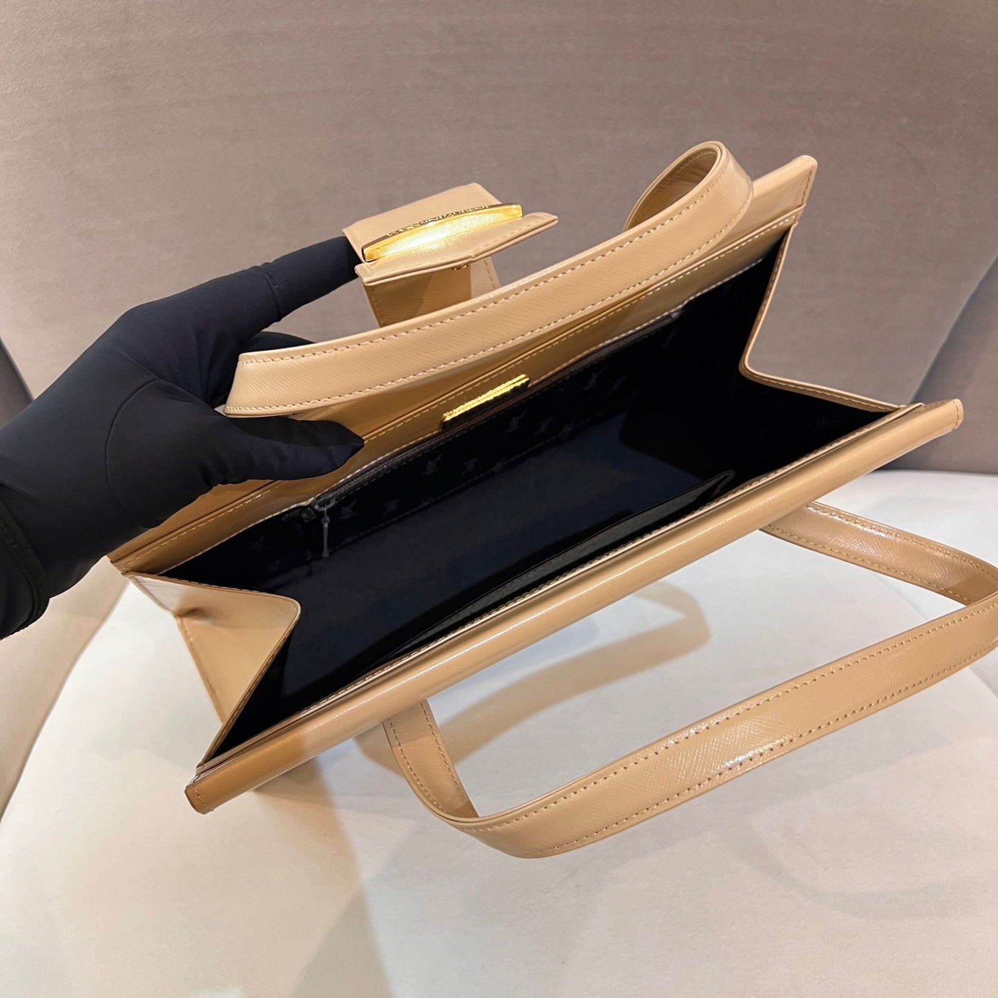 Yves Saint Laurent Vintage Beige Structured Leather Handbag