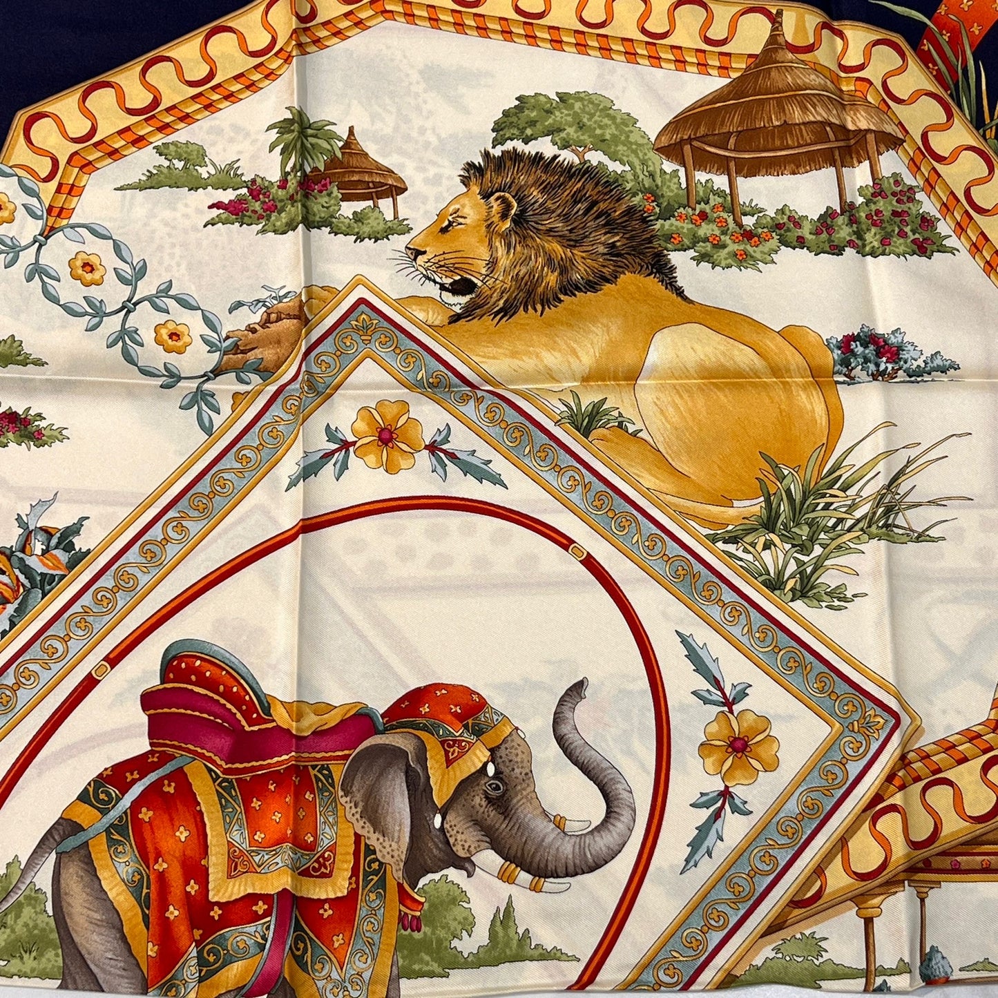 Ferragamo Vintage Leopard Equestrian Print Silk Scarf Multicolour 88 X 86 Cm