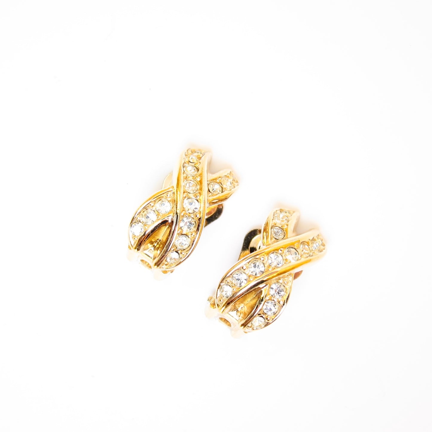Christian Dior Vintage Cross with Rhinestone Golden Clip-on Earrings