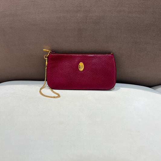 Cartier Vintage Zipped Bordeaux Leather Pouch