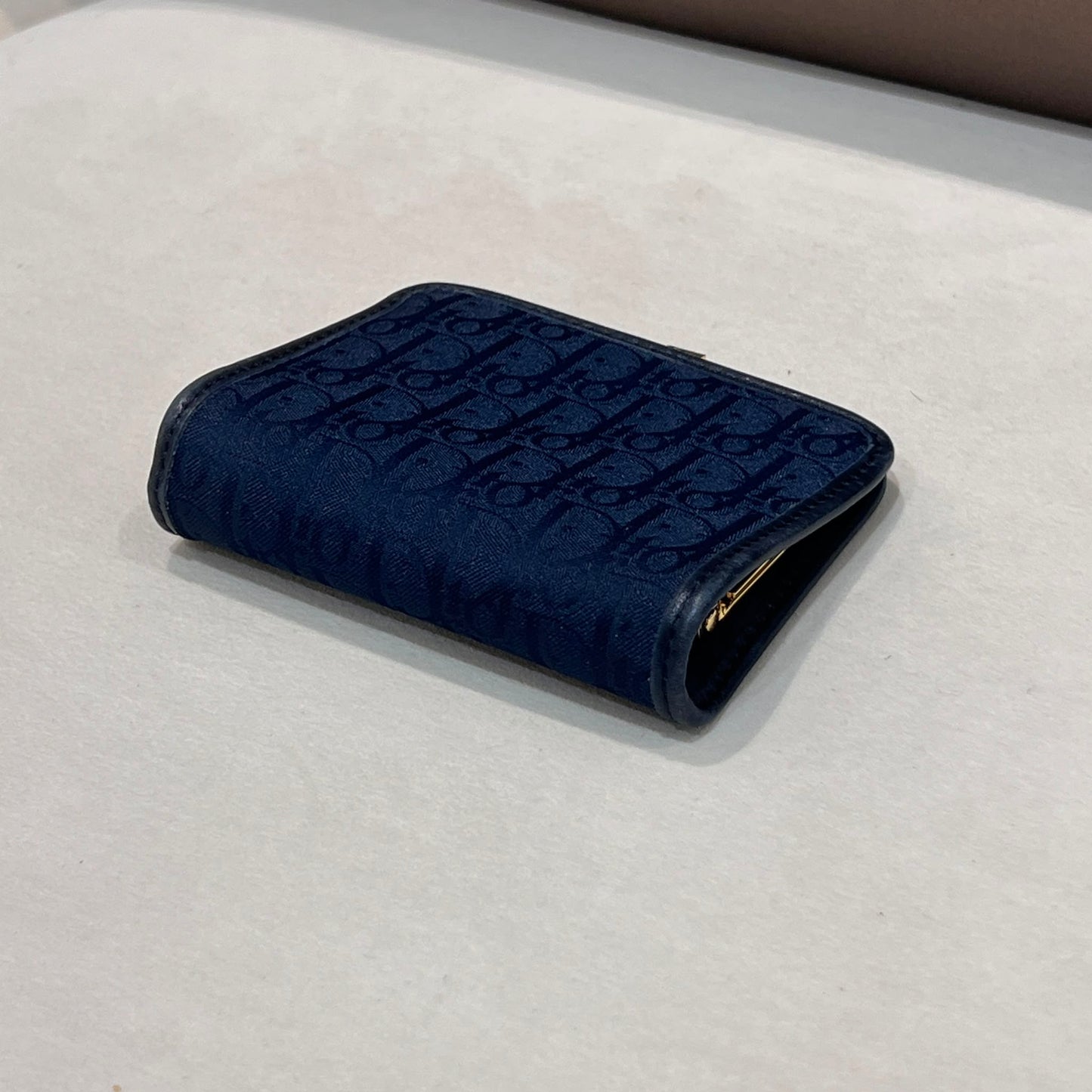 Christian Dior Vintage Trotter Oblique Kiss Lock Coin Purse Navy