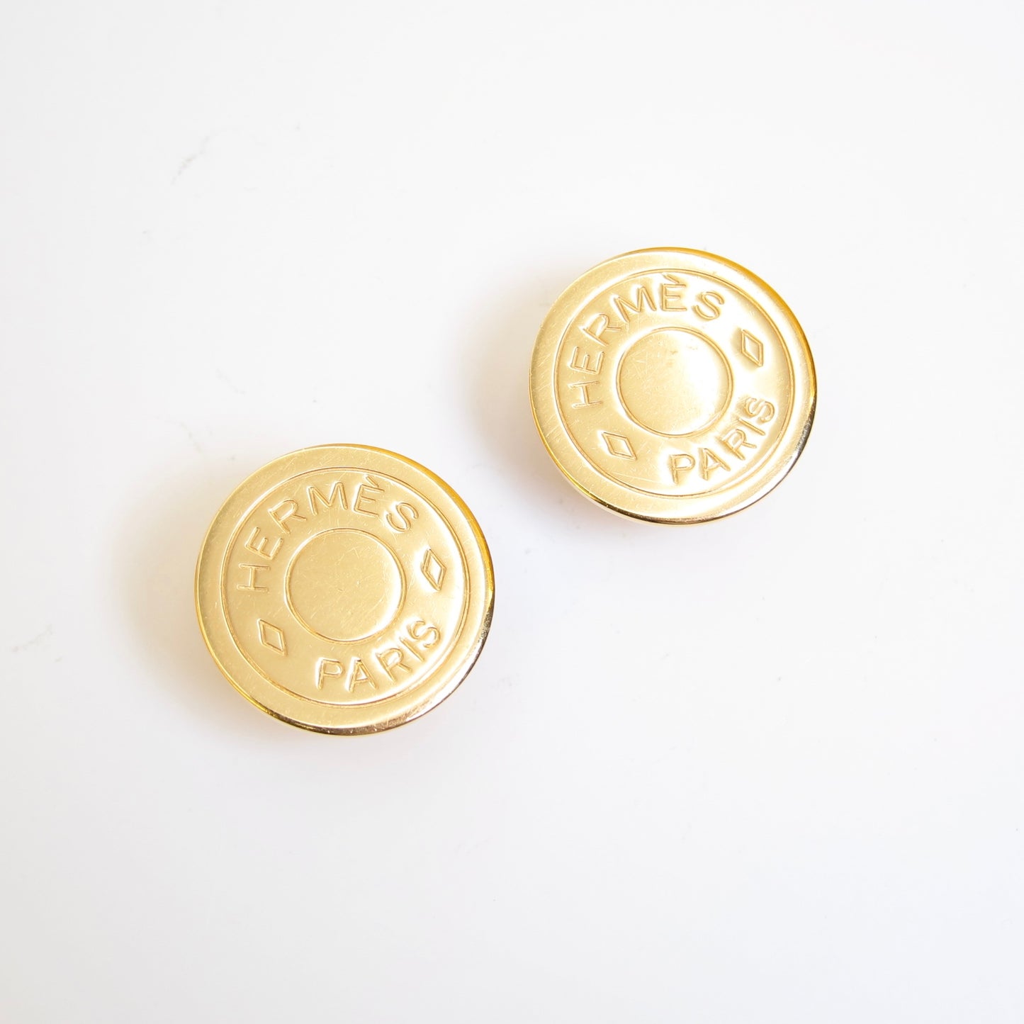 Hermes Vintage Hermes Logo on Round Shape Golden Clip-on Earrings