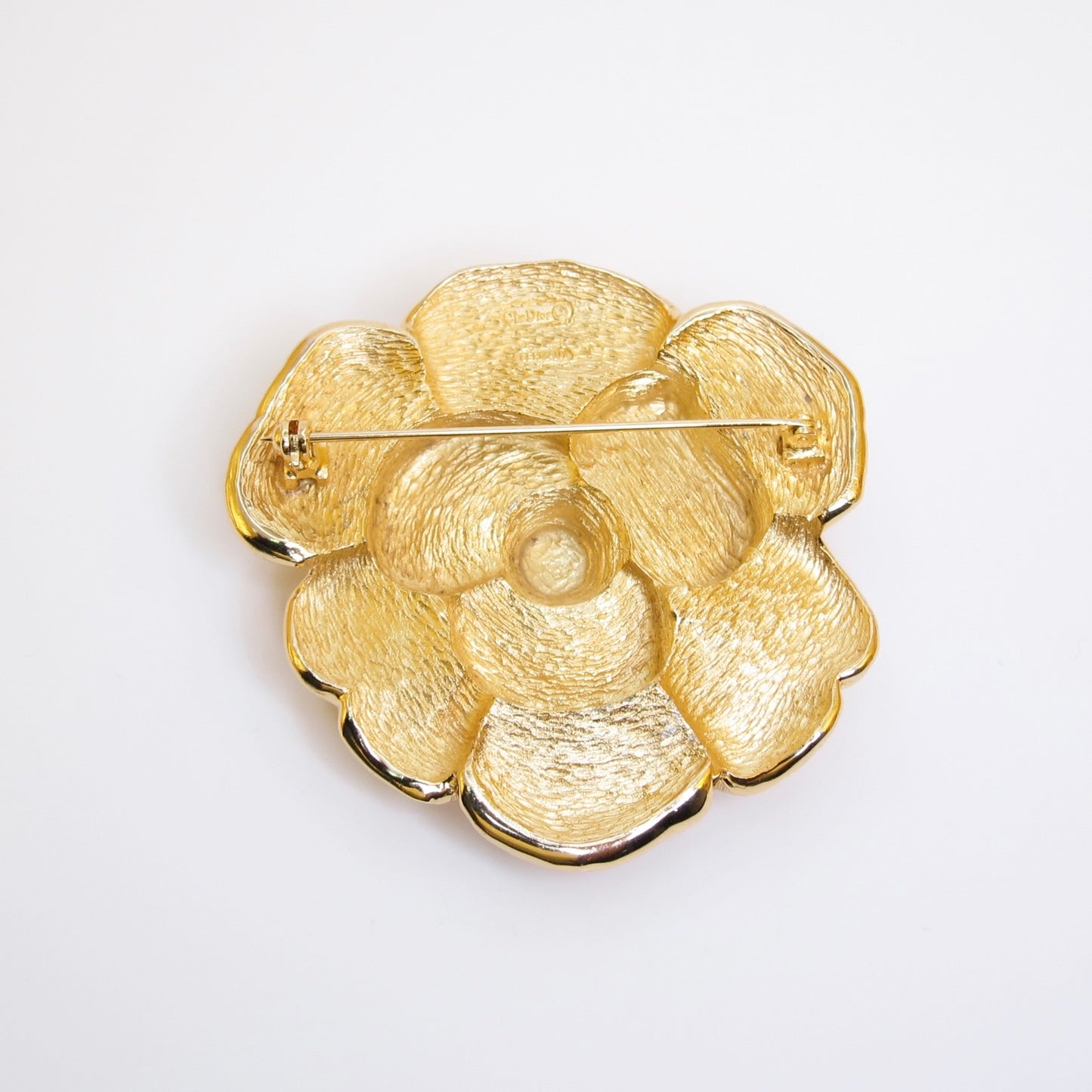 Christian Dior Vintage Flower Motif with Rhinestone Golden Brooch