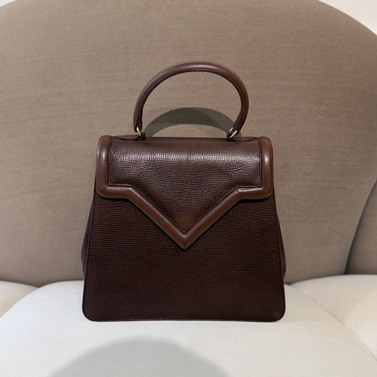 Valentino V Flap Textured Brown Leather Top Handle Handbag