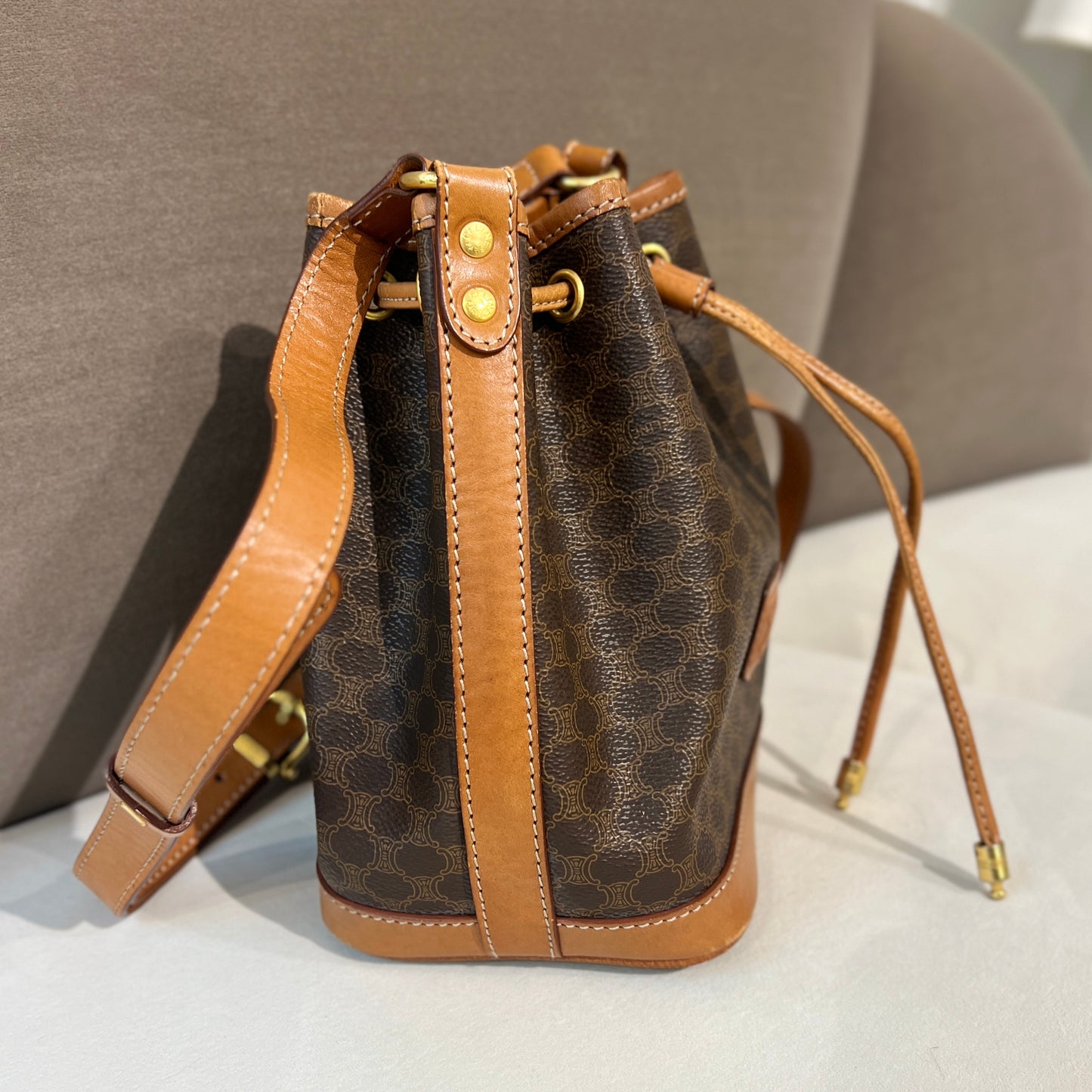 Celine Vintage Macadam Brown Color Mini Bucket Bag