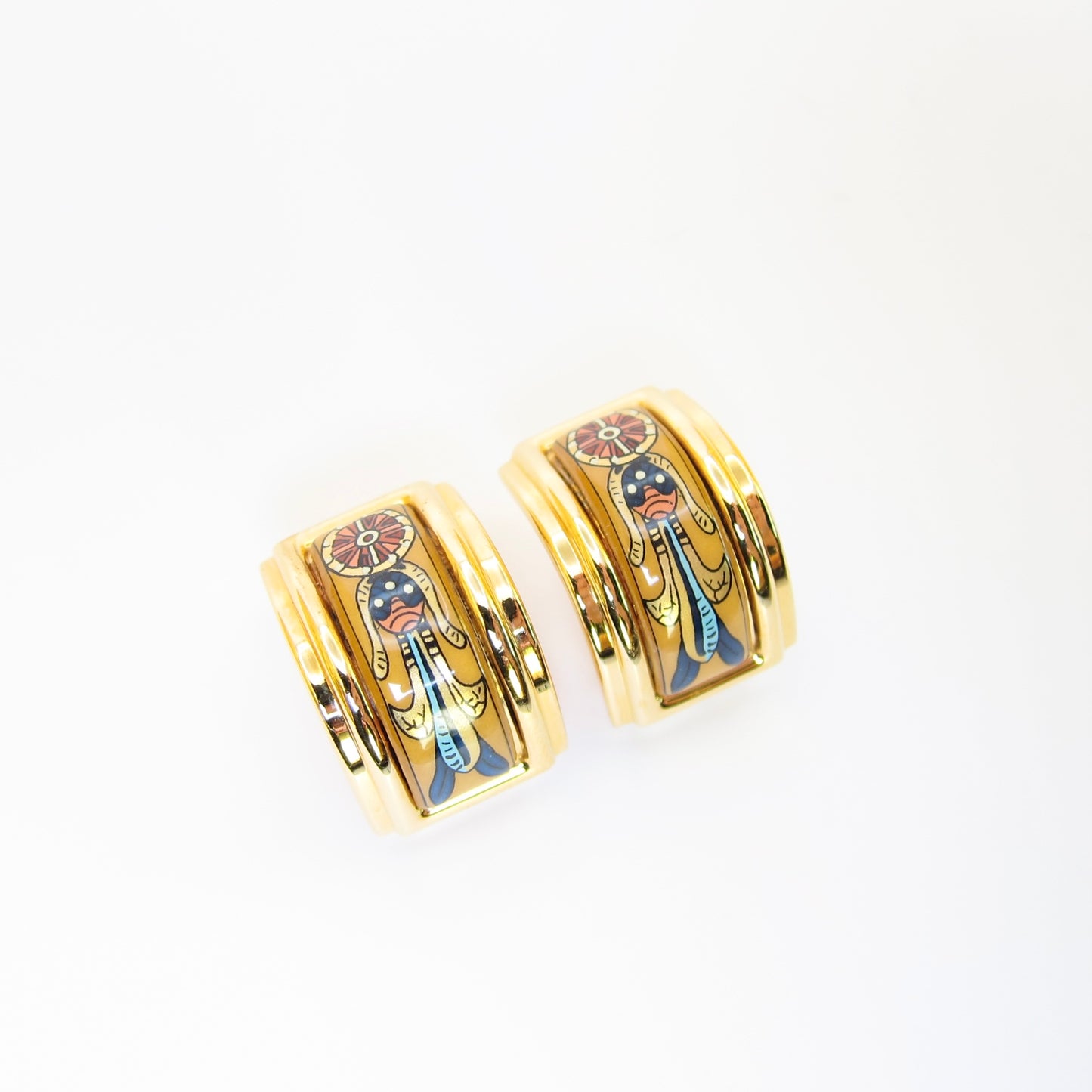 Hermes Vintage Yellow Enamelled Golden Clip-on Earrings