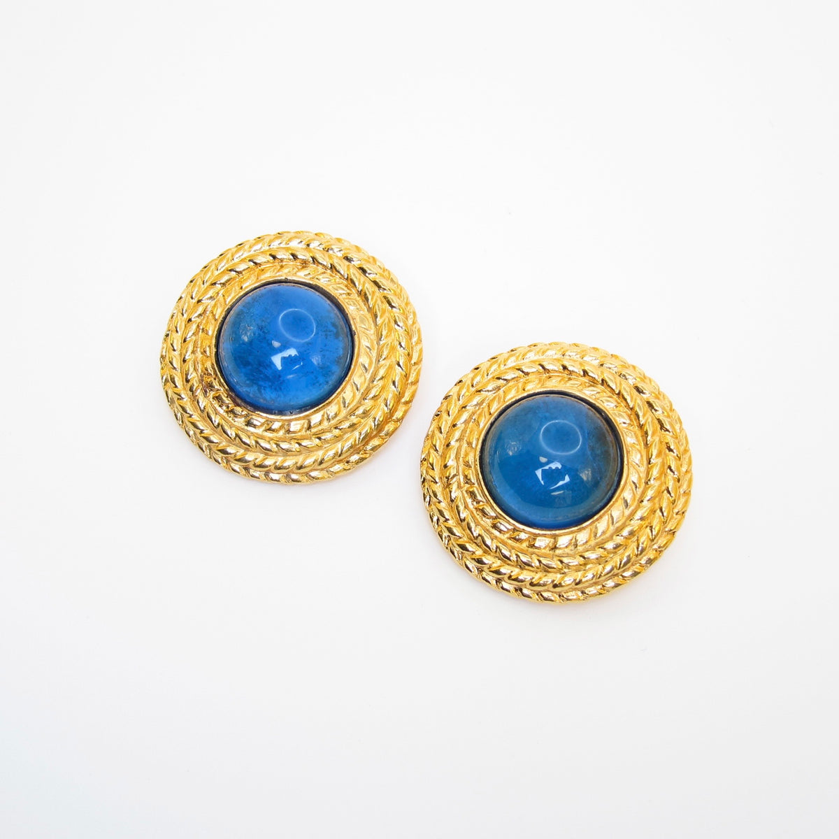 Chanel Vintage Blue Color Stone Golden Clip-on Earrings