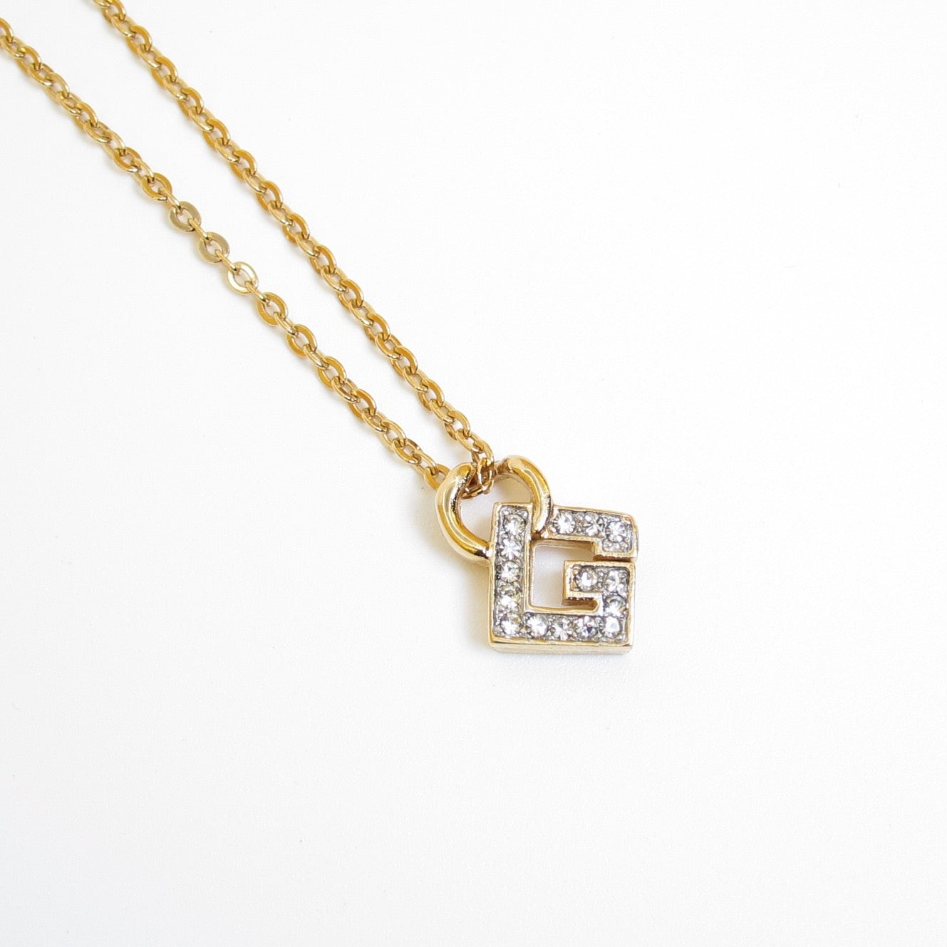 Givenchy Vintage Crystal G Pendant Necklace