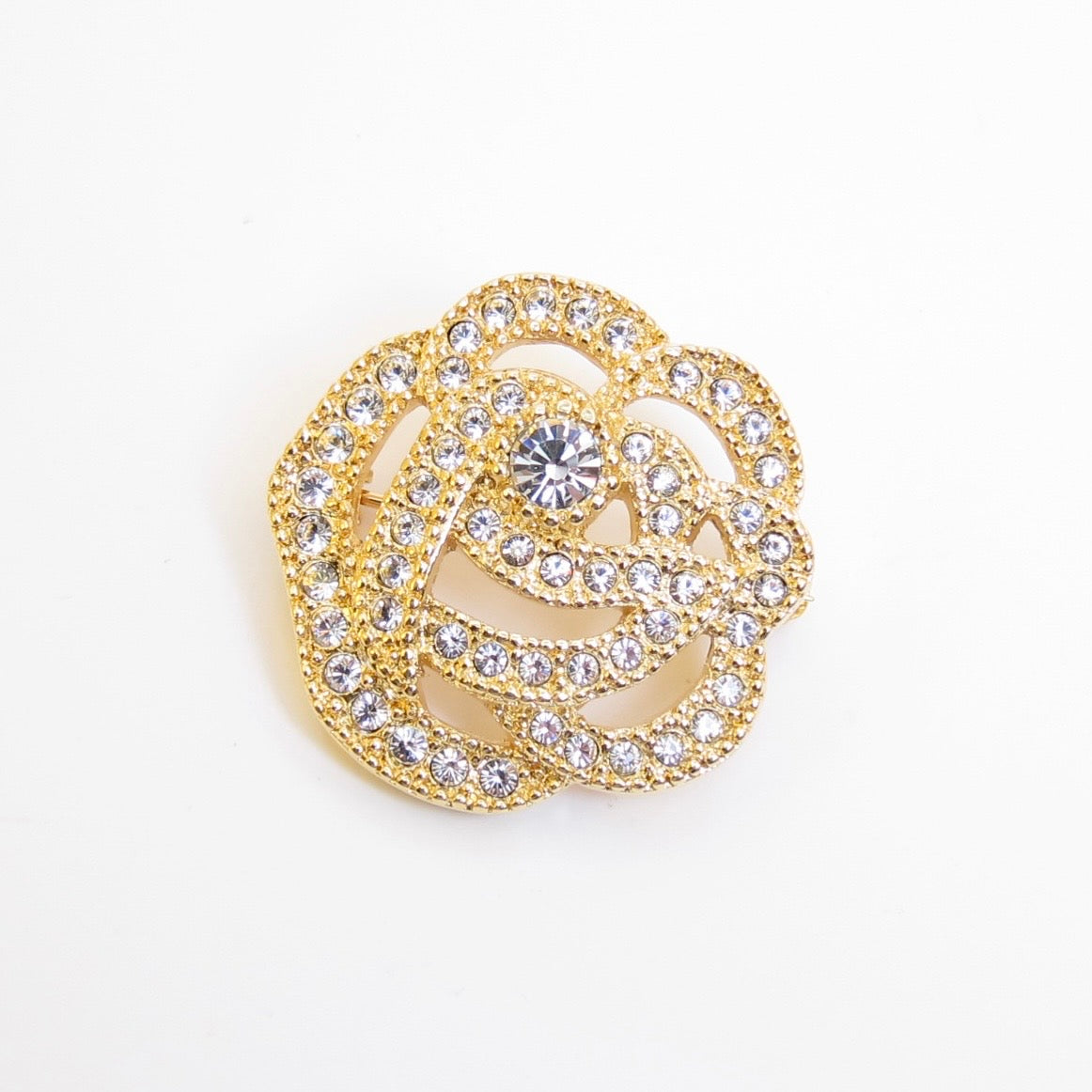 Christian Dior Vintage Flower Motif with Rhinestone Golden Brooch