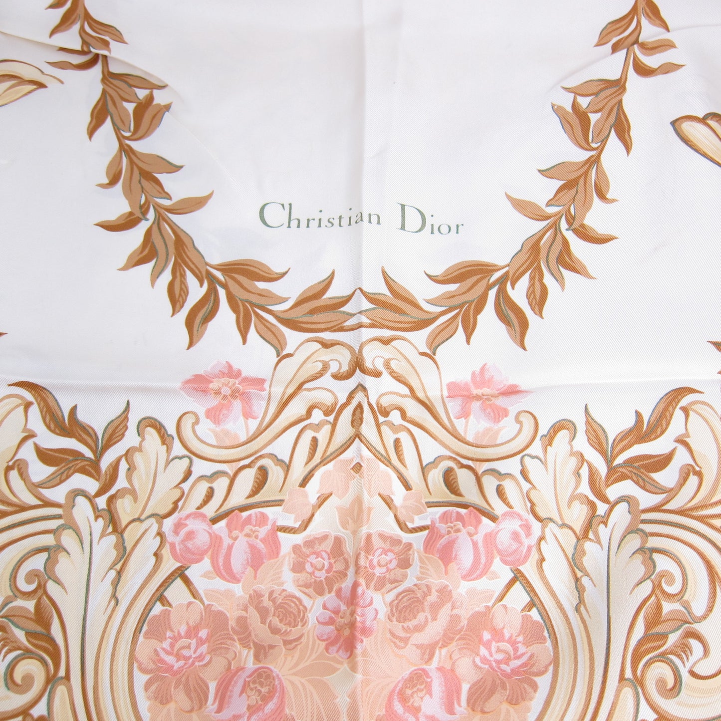 Christian Dior Vintage Butterfly & Floral Print Silk Scarf