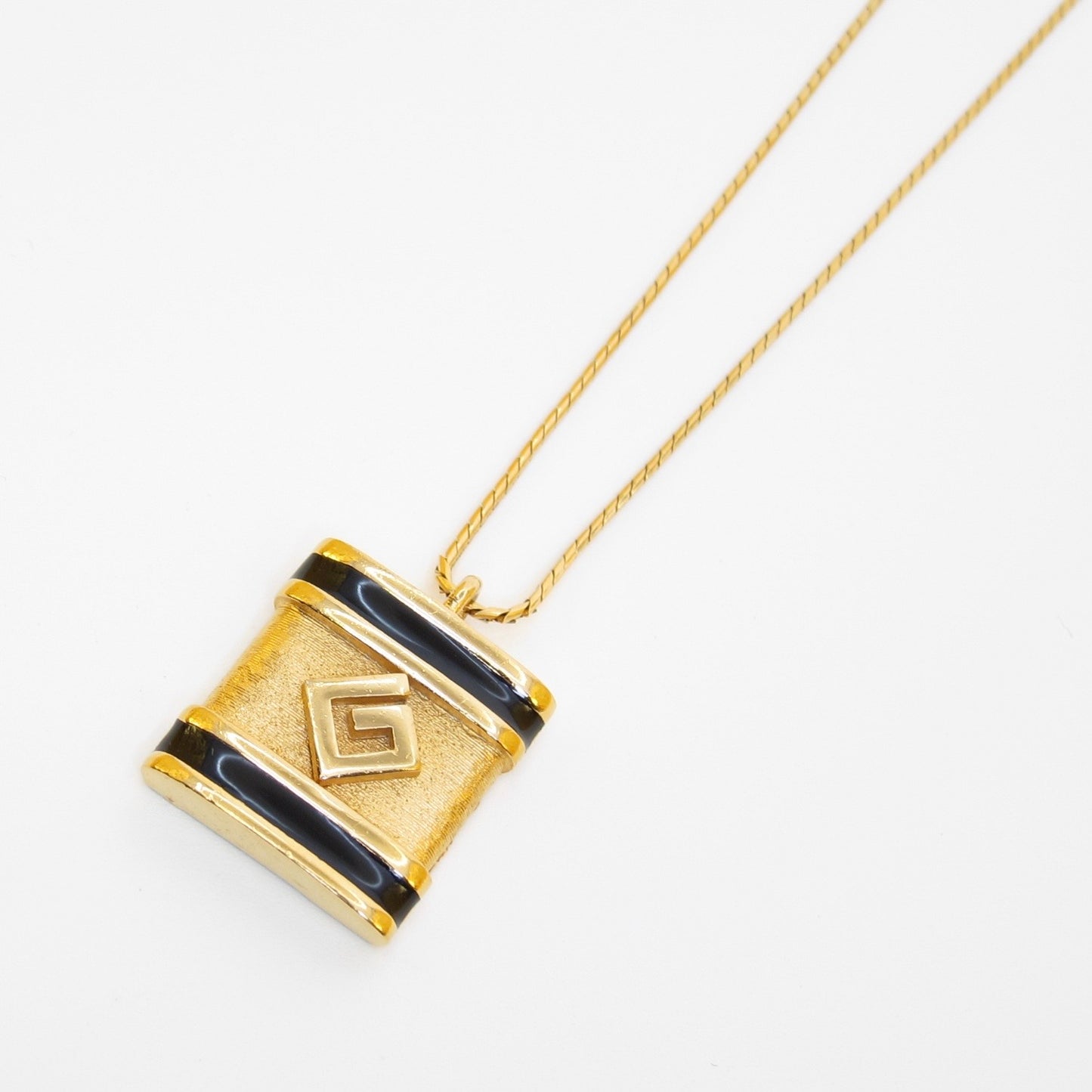 Givenchy Vintage Black Enamel G Pendant Necklace