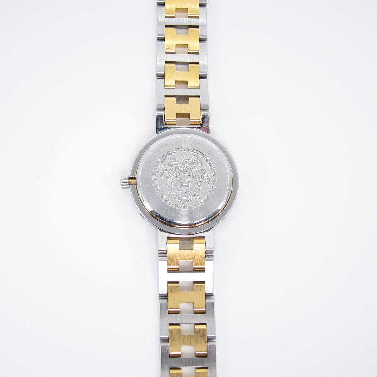 Hermes Vintage Clipper White Face with Date and H Bracelet Two Tone Watch