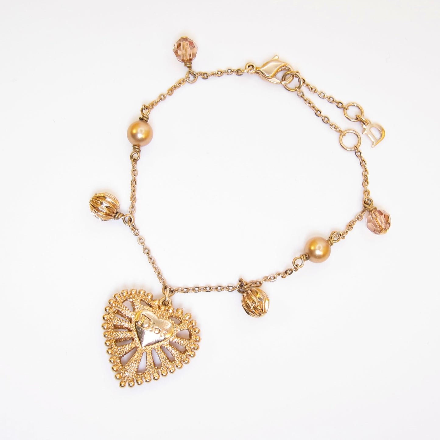 Christian Dior Vintage Dior on Heart and Beads Golden Bracelet