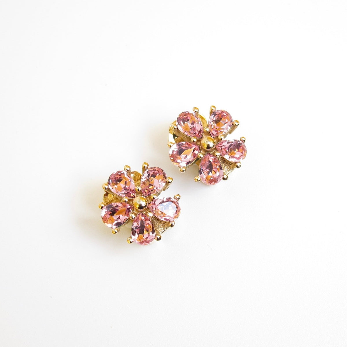 Christian Dior Gold-Tone Pink Stone Flower Clip-On Earrings
