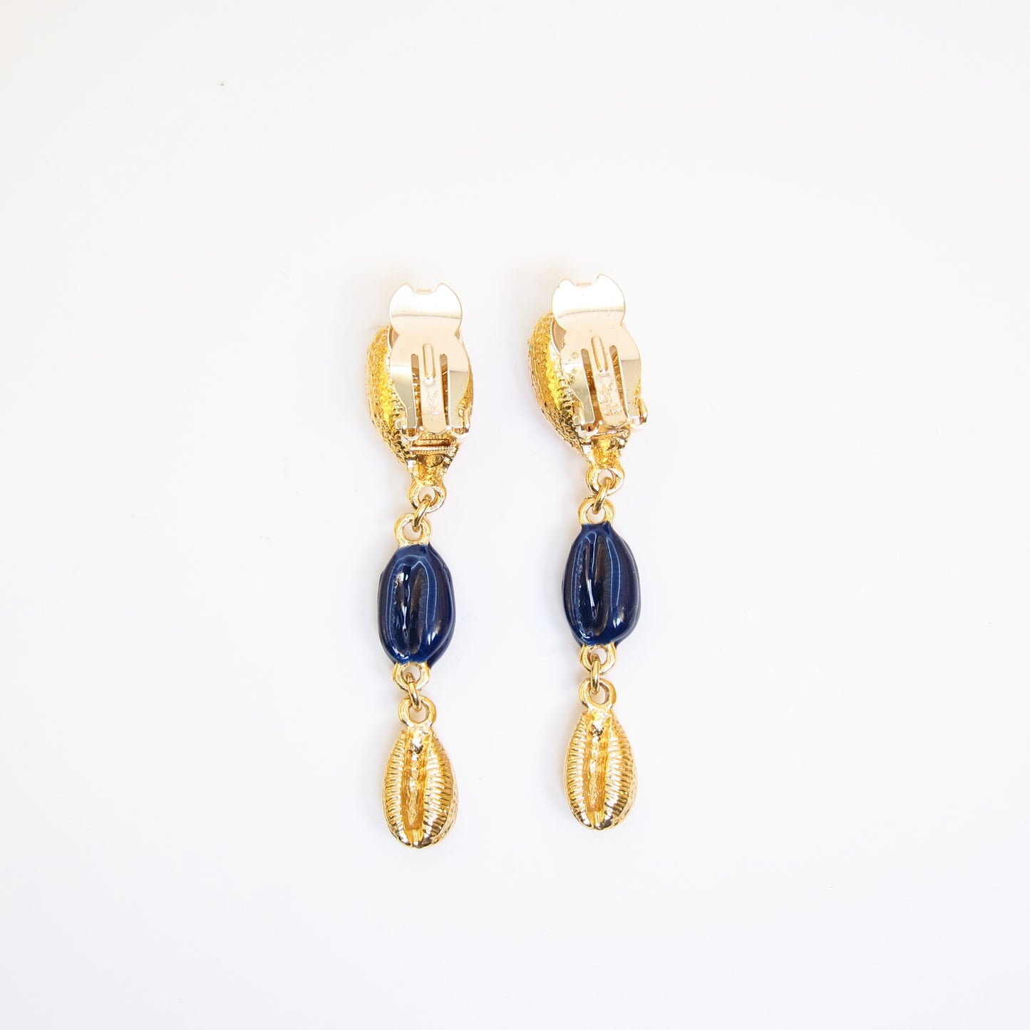 Yves Saint Laurent Vintage Blue and Golden Dangling Clip-on Earrings