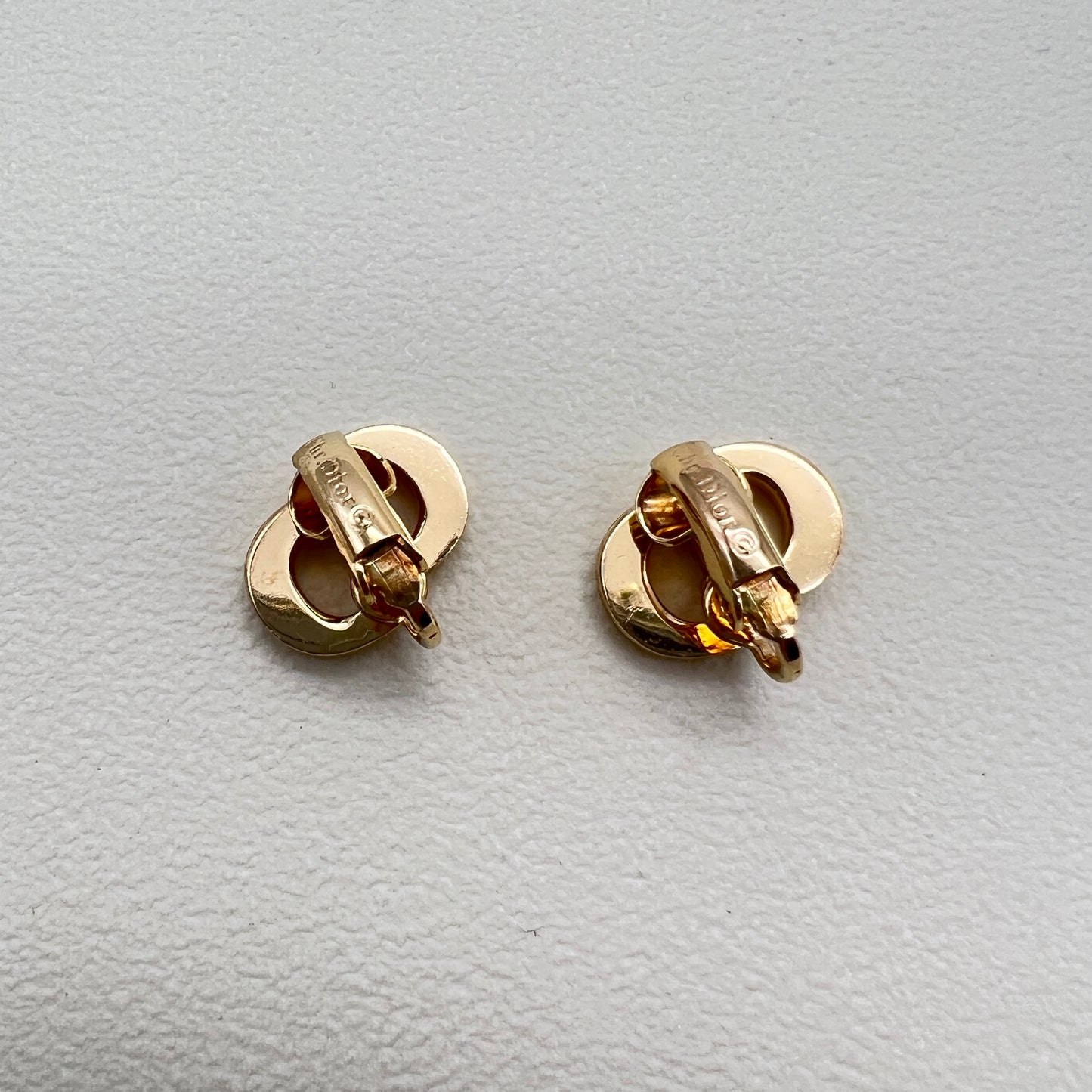 Imperfect - Christian Dior Vintage CD Logo with Rhinestone Golden Clip-on Earrings