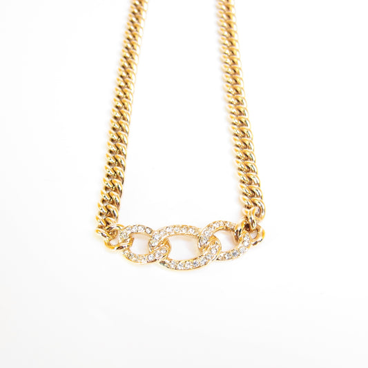 Christian Dior Vintage Rhinestone Golden Chain Necklace