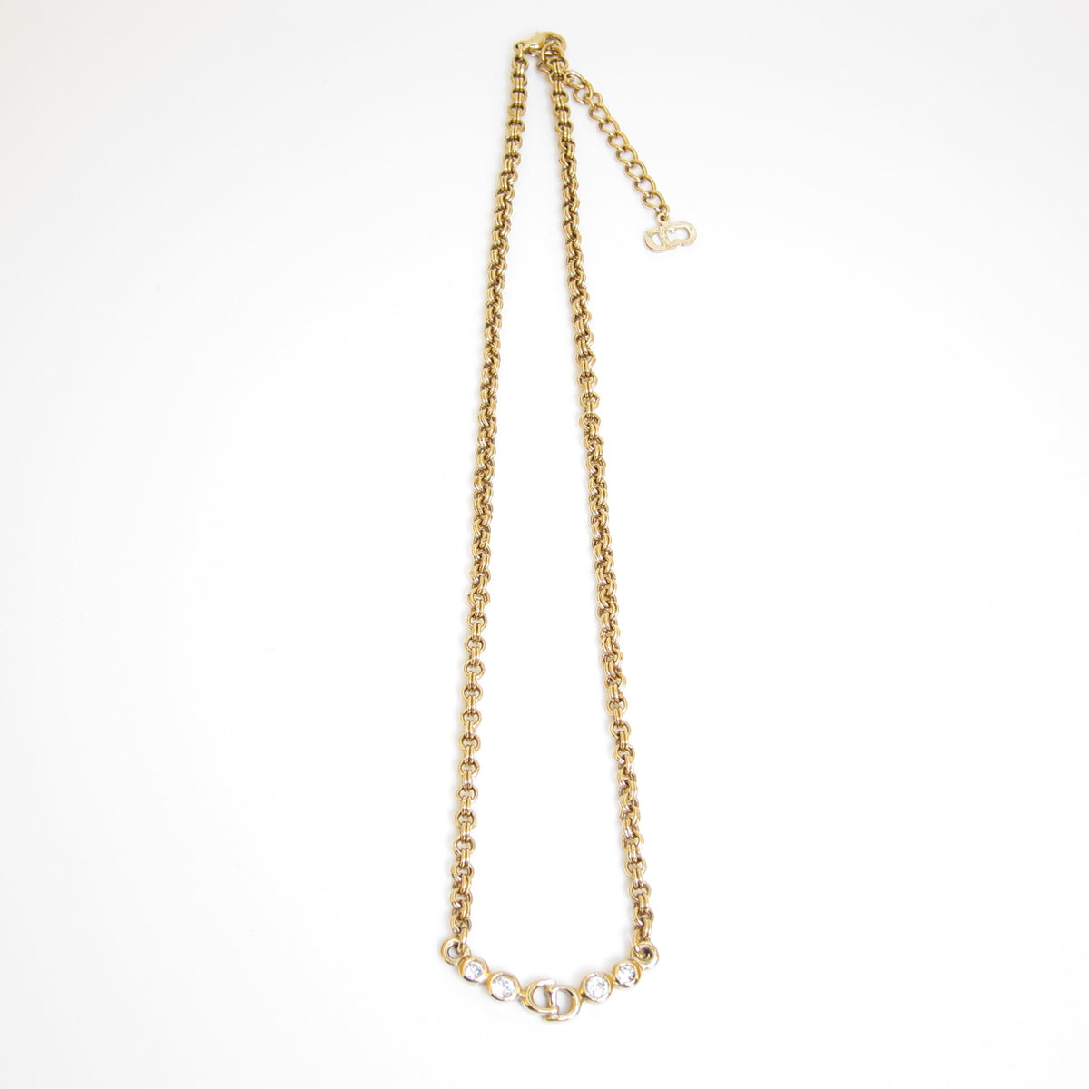 Christian Dior Vintage Rhinestone CD Station Gold-Tone Necklace