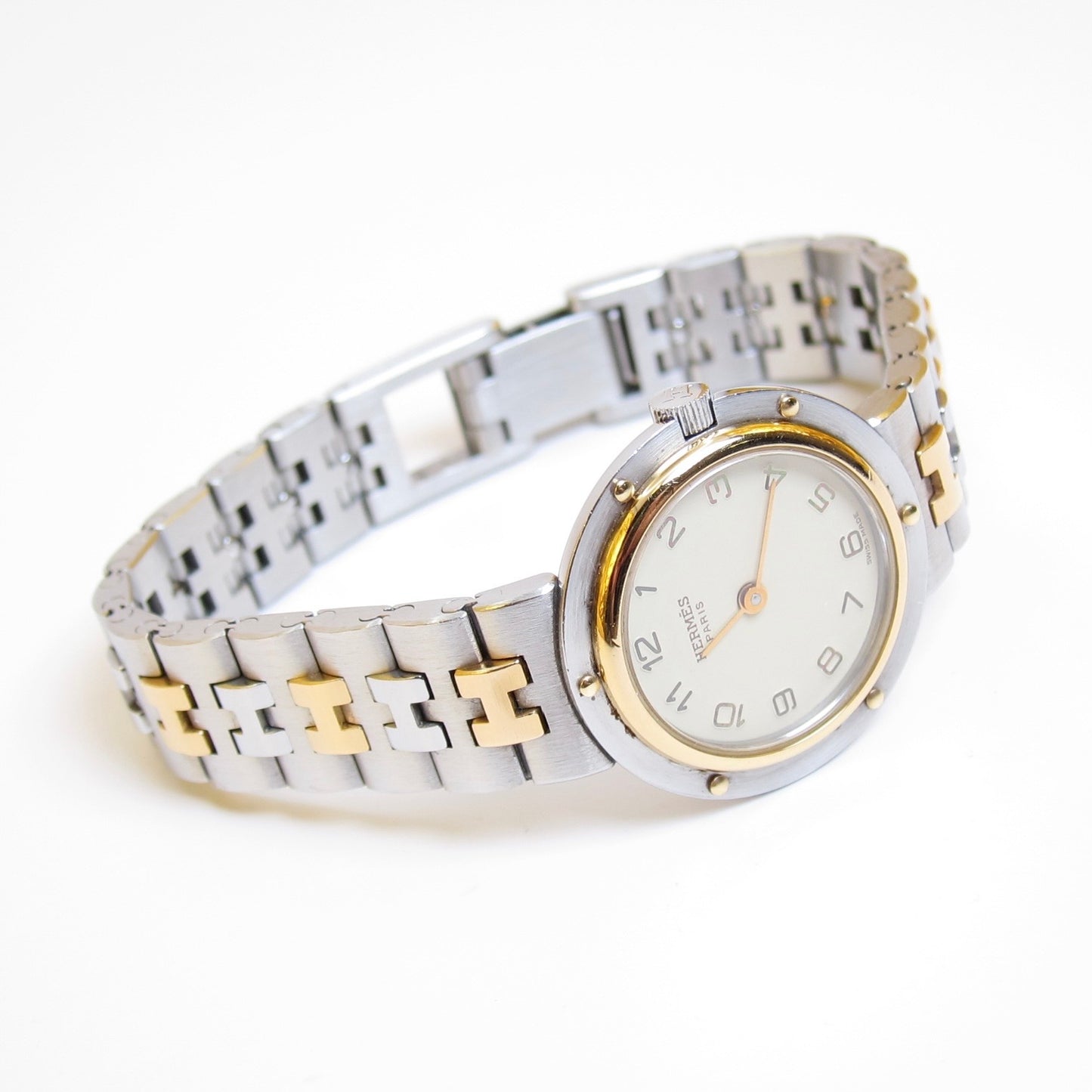 Hermes Vintage Olympia Ivory Face with Date and H Bracelet Two Tone Watch
