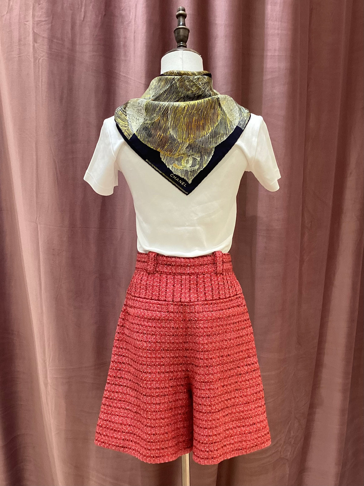 Chanel Vintage Unused Red Twill Woven High-Waisted Shorts with Rhinestone Buttons
